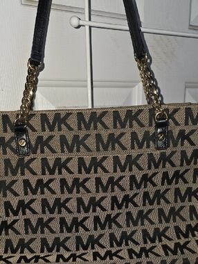 Michael Kors MK Logo Tote in Brown and Black with Gold Hardware